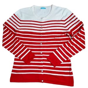 J. Mclaughlin red and off white stripe cardigan L